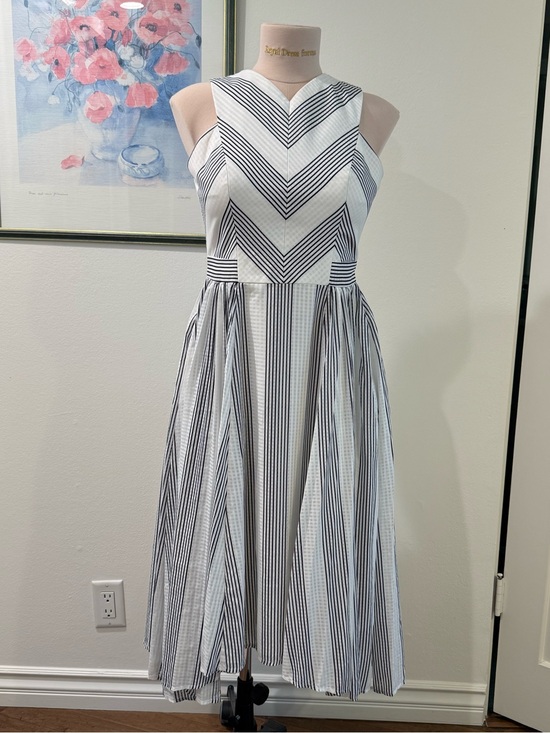 Adelyn Rae Dresses & Skirts - Adelyn Rae White and Black Striped Midi Fit-and-Flare Dress